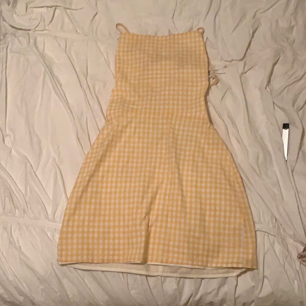 PrivacyPlease yellow and white checkered sun dress